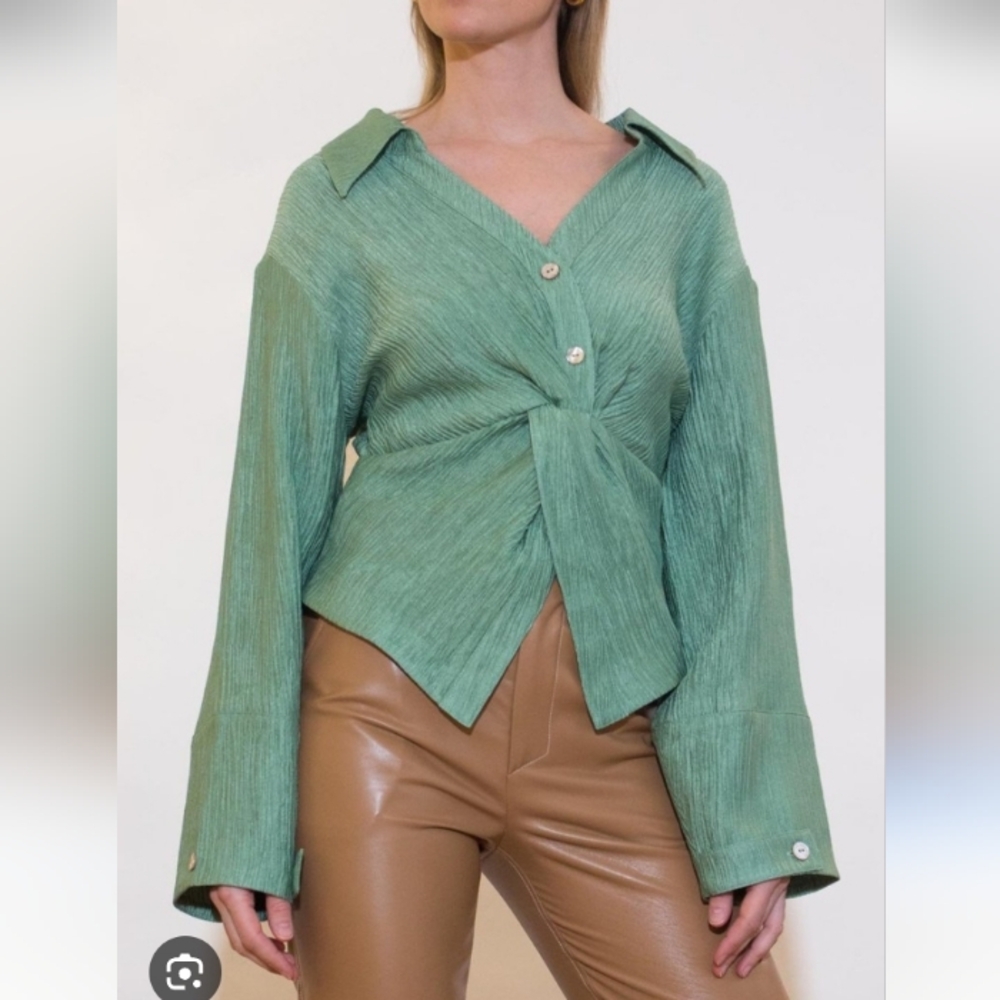 Nanushka Idrys Mettalic Green Blouse Size XS